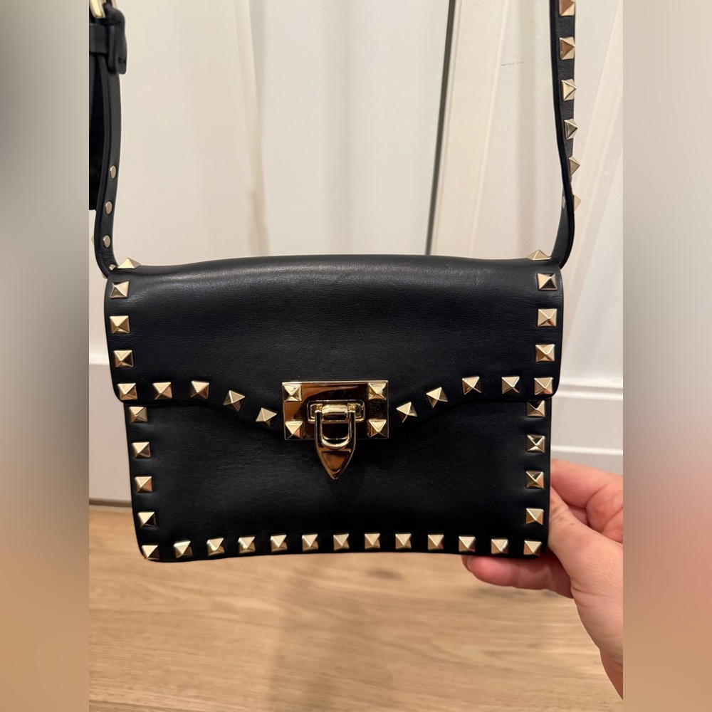 Valentino Black Vitello Calfskin Leather Rockstud Crossbody bag